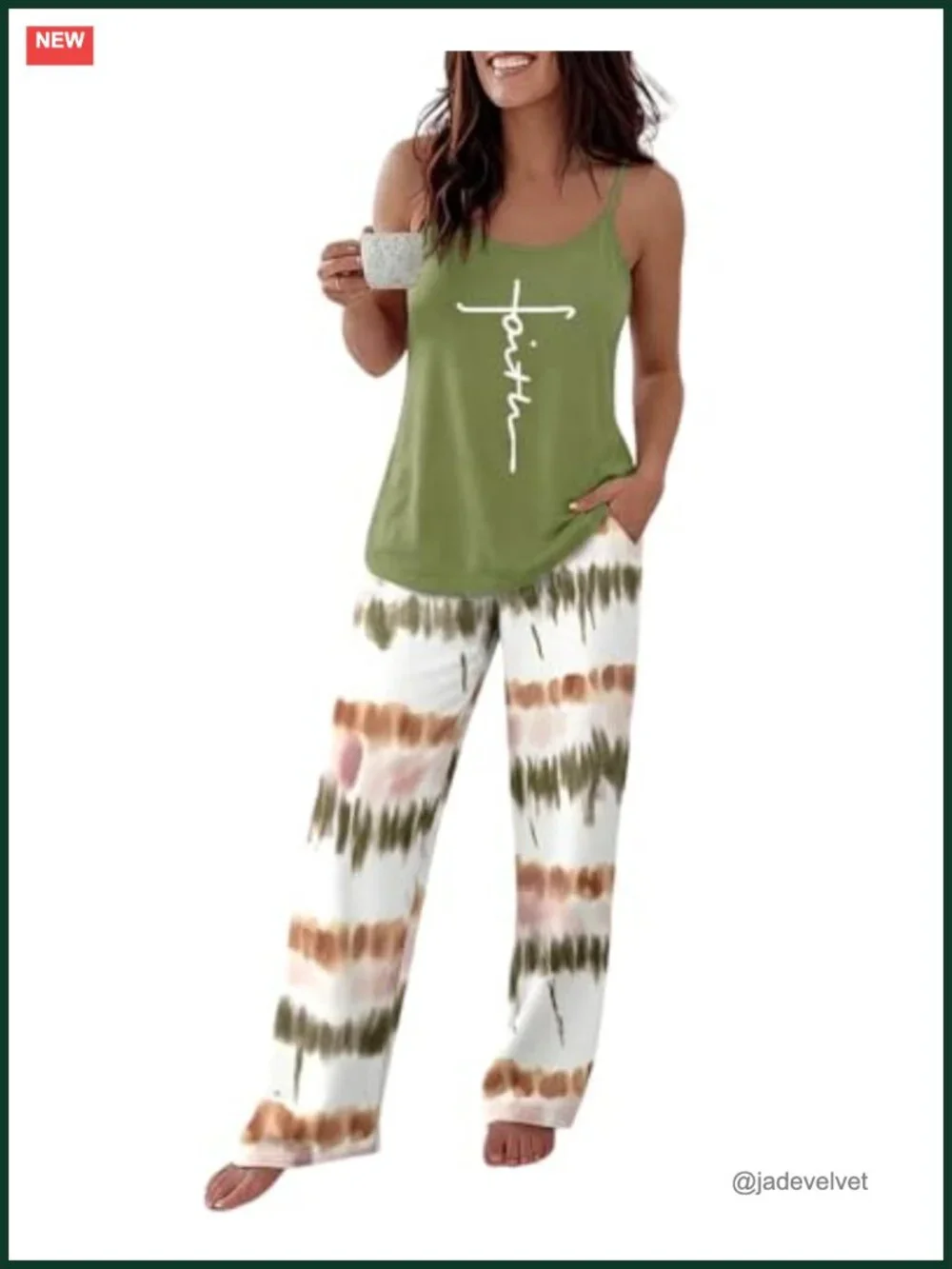 2 Piece Pajama Set Adjustable Tank Top & Loose Pants with Pockets